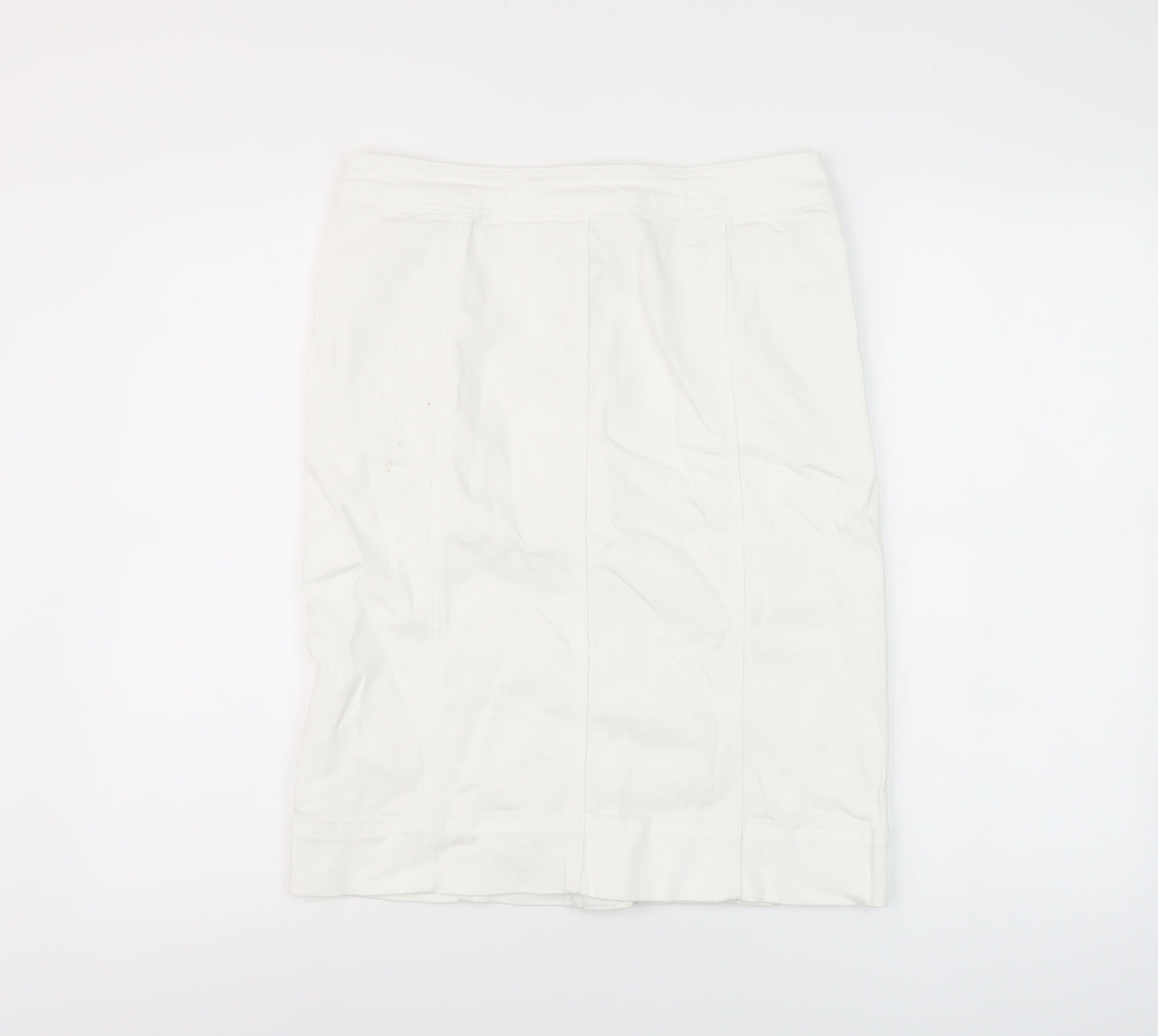 Marks and Spencer Womens White Cotton Straight & Pencil Skirt Size 10 Button