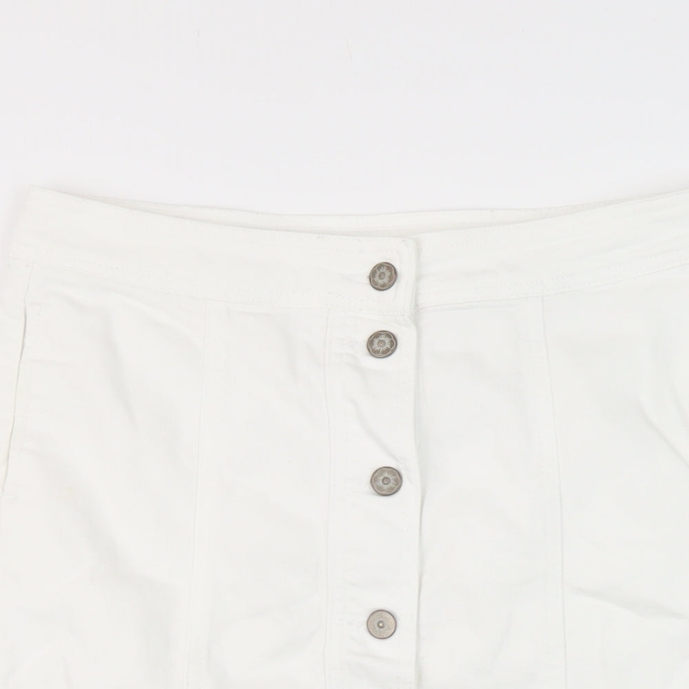 Marks and Spencer Womens White Cotton Straight & Pencil Skirt Size 10 Button