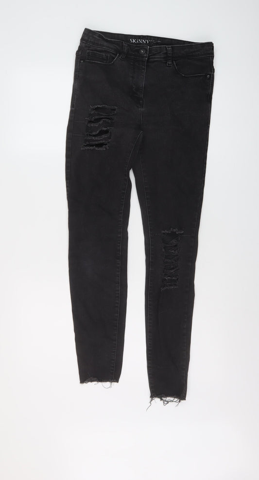 NEXT Womens Black Cotton Skinny Jeans Size 10 L28 in Regular Button