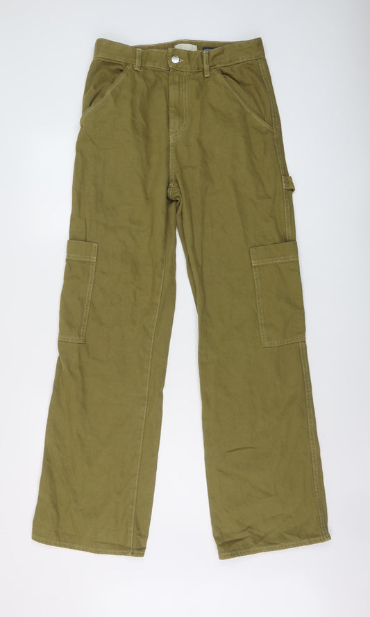 H&M Womens Green Cotton Wide-Leg Jeans Size 10 L32 in Regular Button