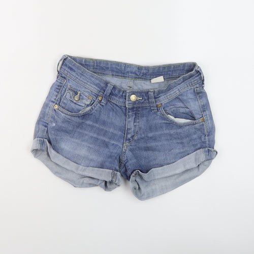 H&M Womens Blue Cotton Hot Pants Shorts Size 6 L4 in Regular Button