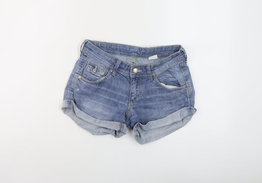 H&M Womens Blue Cotton Hot Pants Shorts Size 6 L4 in Regular Button