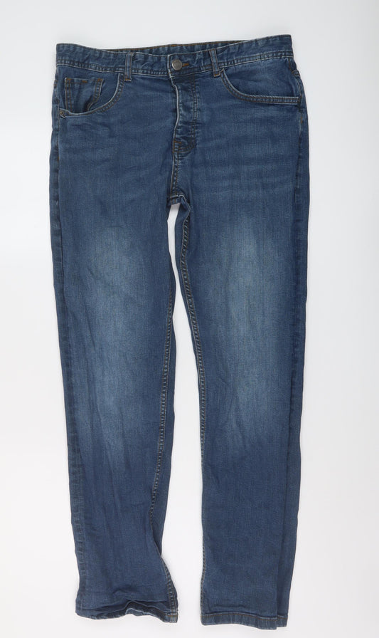 Denim & Co. Mens Blue Cotton Straight Jeans Size 32 in L31 in Regular Button