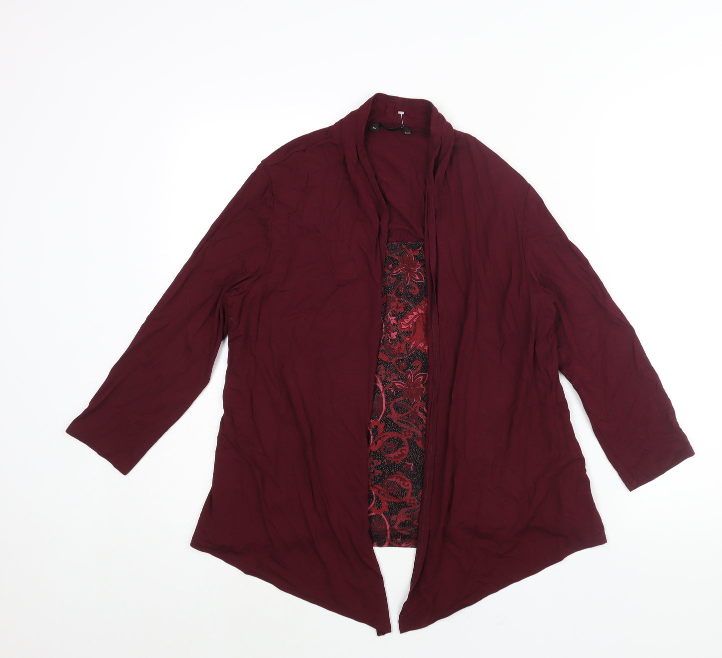 Marks and Spencer Womens Red Viscose Basic Blouse Size 14 Round Neck - Layered Cardigan Geometric Print