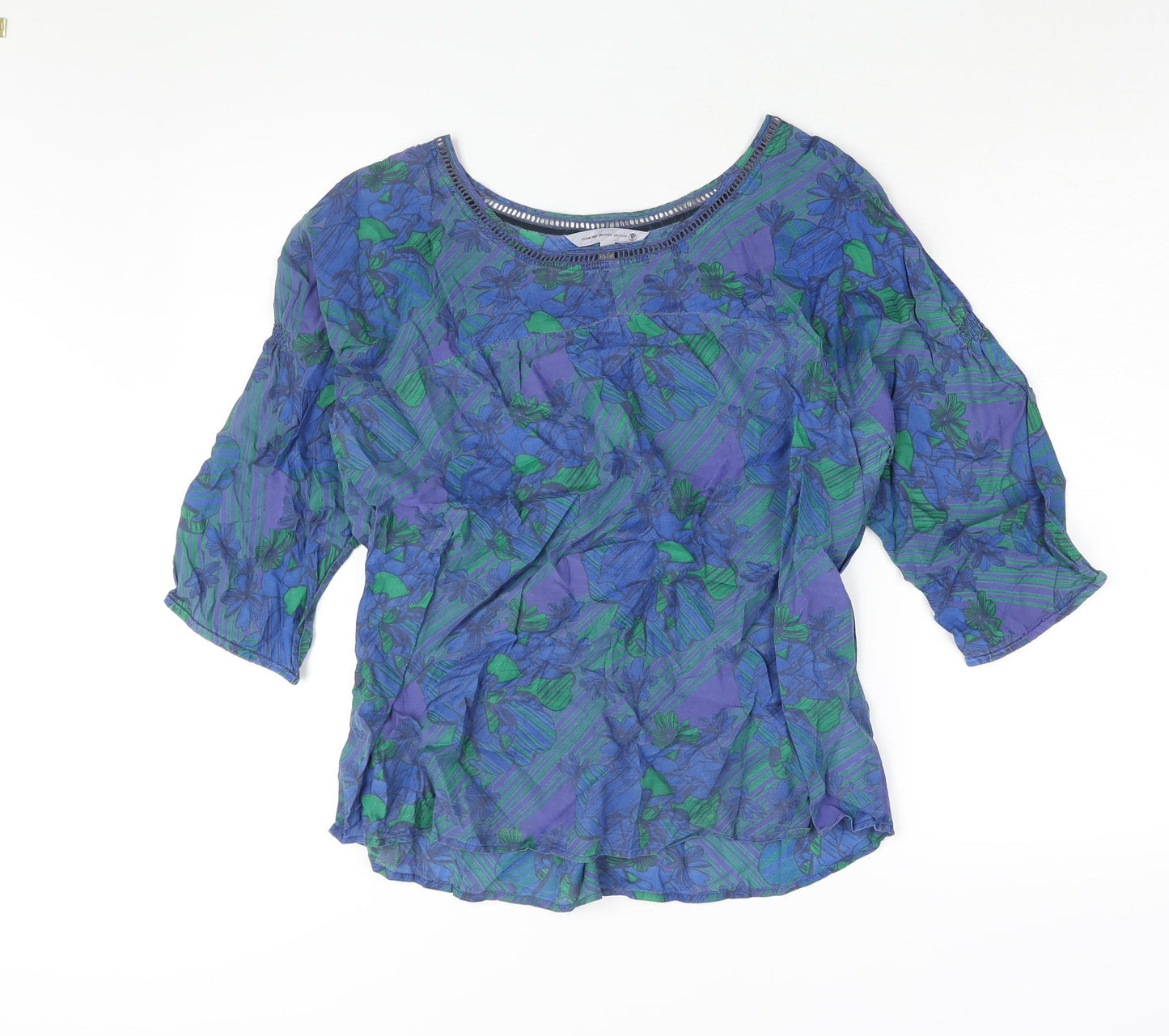 Fat Face Womens Blue Geometric Viscose Basic Blouse Size 16 Round Neck - Floral Print