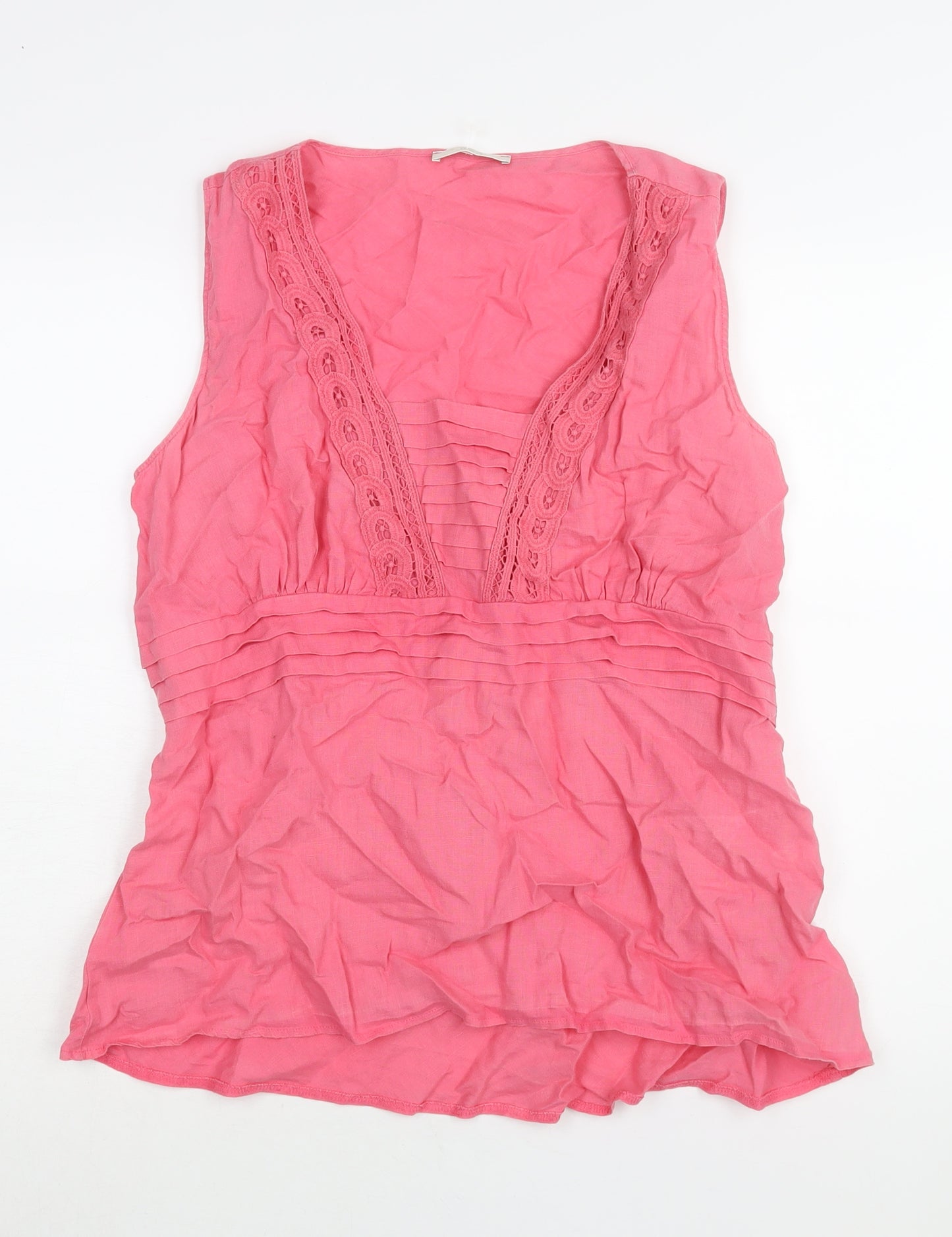 Marks and Spencer Womens Pink Linen Camisole Blouse Size 20 V-Neck - Lace Trim Pleat Detail