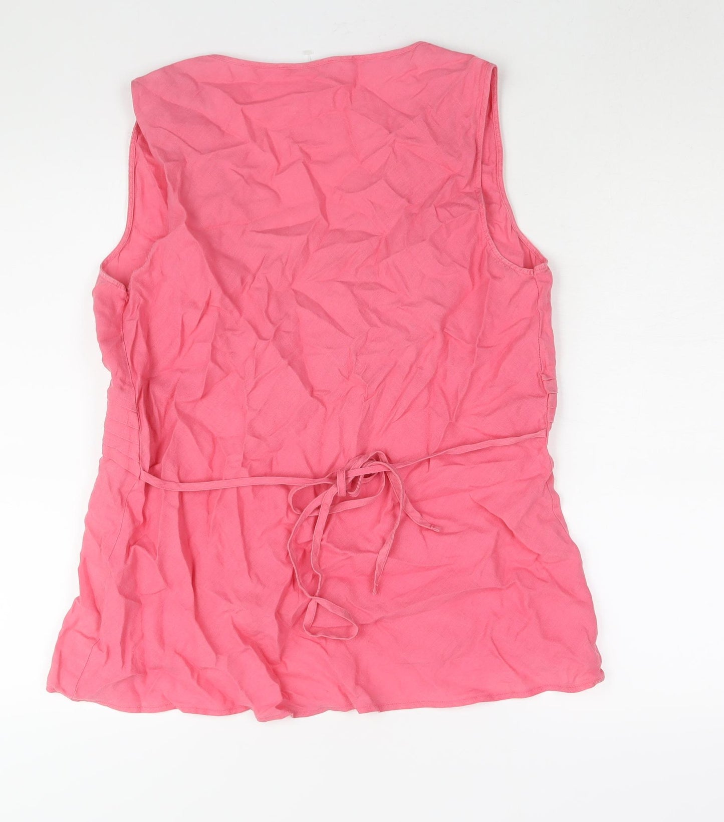 Marks and Spencer Womens Pink Linen Camisole Blouse Size 20 V-Neck - Lace Trim Pleat Detail