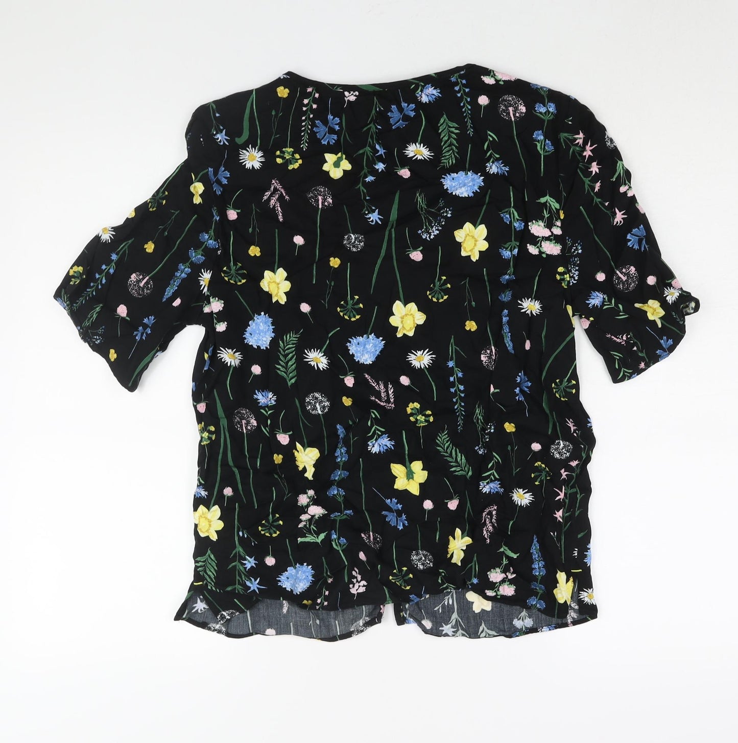 Joules Womens Black Floral Viscose Basic Blouse Size 12 V-Neck