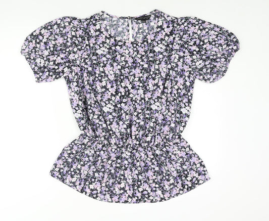 Dorothy Perkins Womens Purple Floral Polyester Basic Blouse Size 18 Round Neck - Peplum