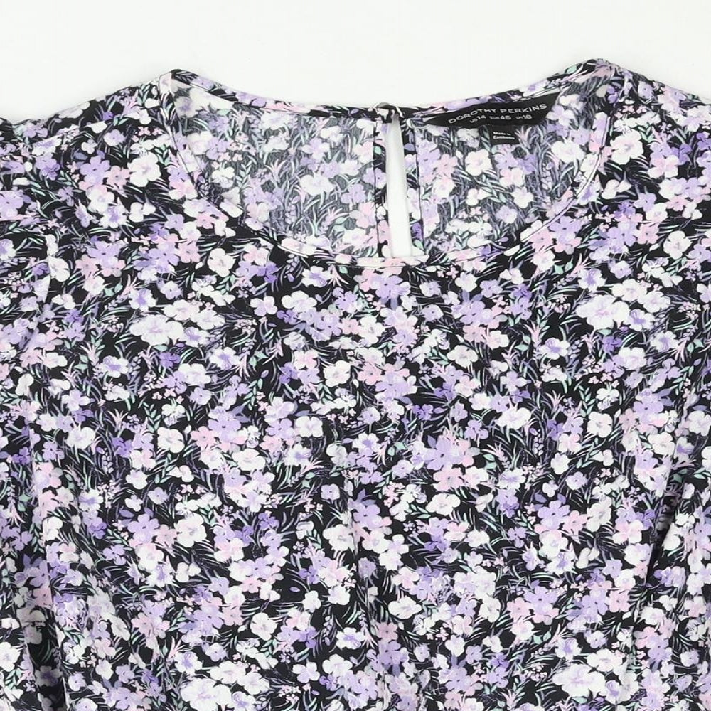 Dorothy Perkins Womens Purple Floral Polyester Basic Blouse Size 18 Round Neck - Peplum