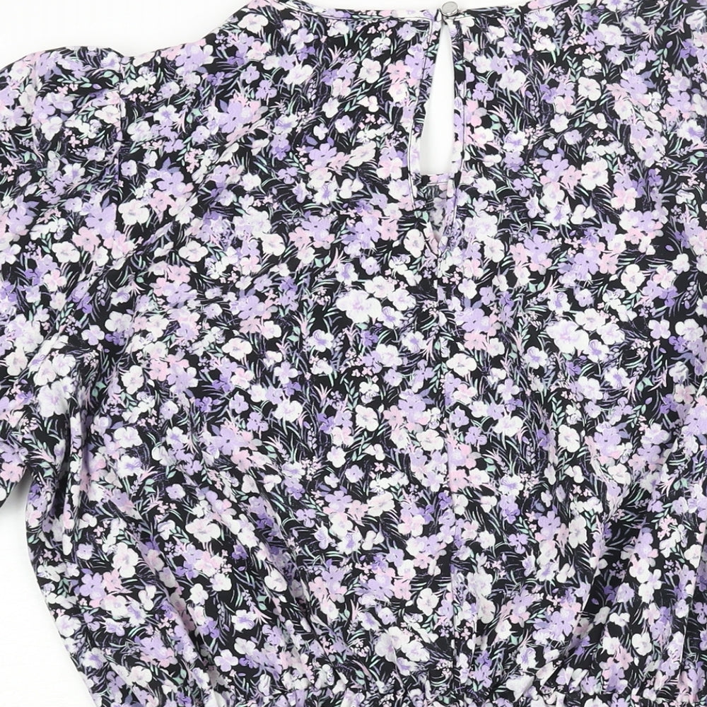 Dorothy Perkins Womens Purple Floral Polyester Basic Blouse Size 18 Round Neck - Peplum