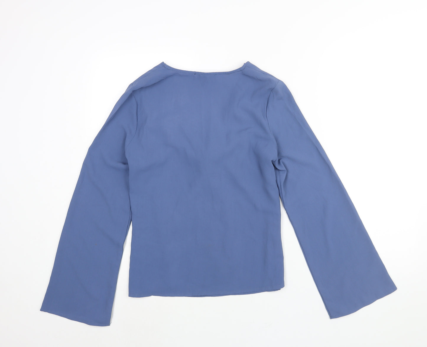 In the Style Womens Blue Polyester Basic Blouse Size 8 V-Neck - Tie Detail