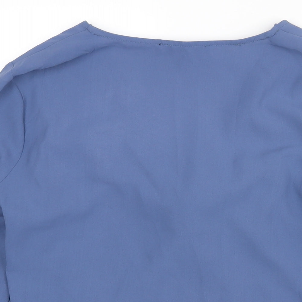 In the Style Womens Blue Polyester Basic Blouse Size 8 V-Neck - Tie Detail