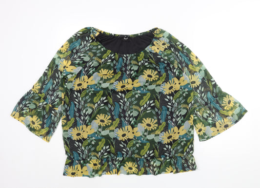 Klass Womens Multicoloured Floral Polyester Basic Blouse Size 14 Round Neck - Bell Sleeve