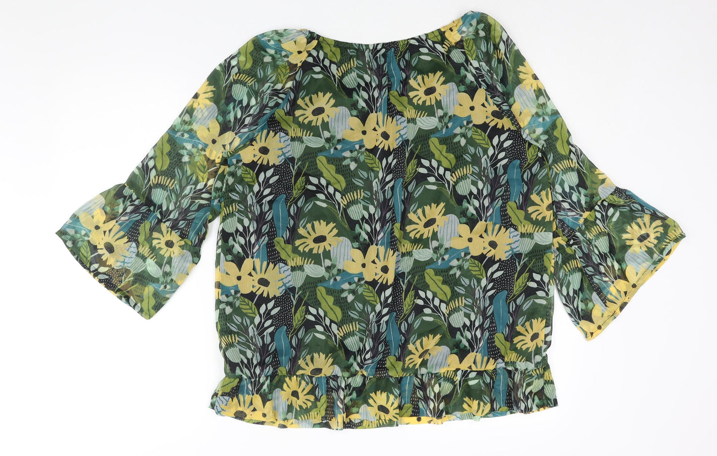 Klass Womens Multicoloured Floral Polyester Basic Blouse Size 14 Round Neck - Bell Sleeve