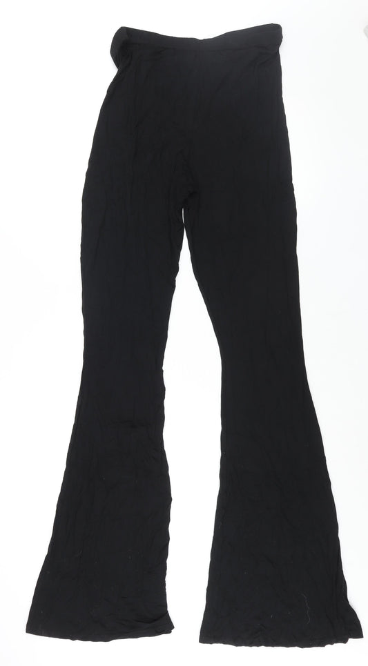 Boohoo Womens Black Viscose Trousers Size 16 L29 in Regular - Elasticated Waist