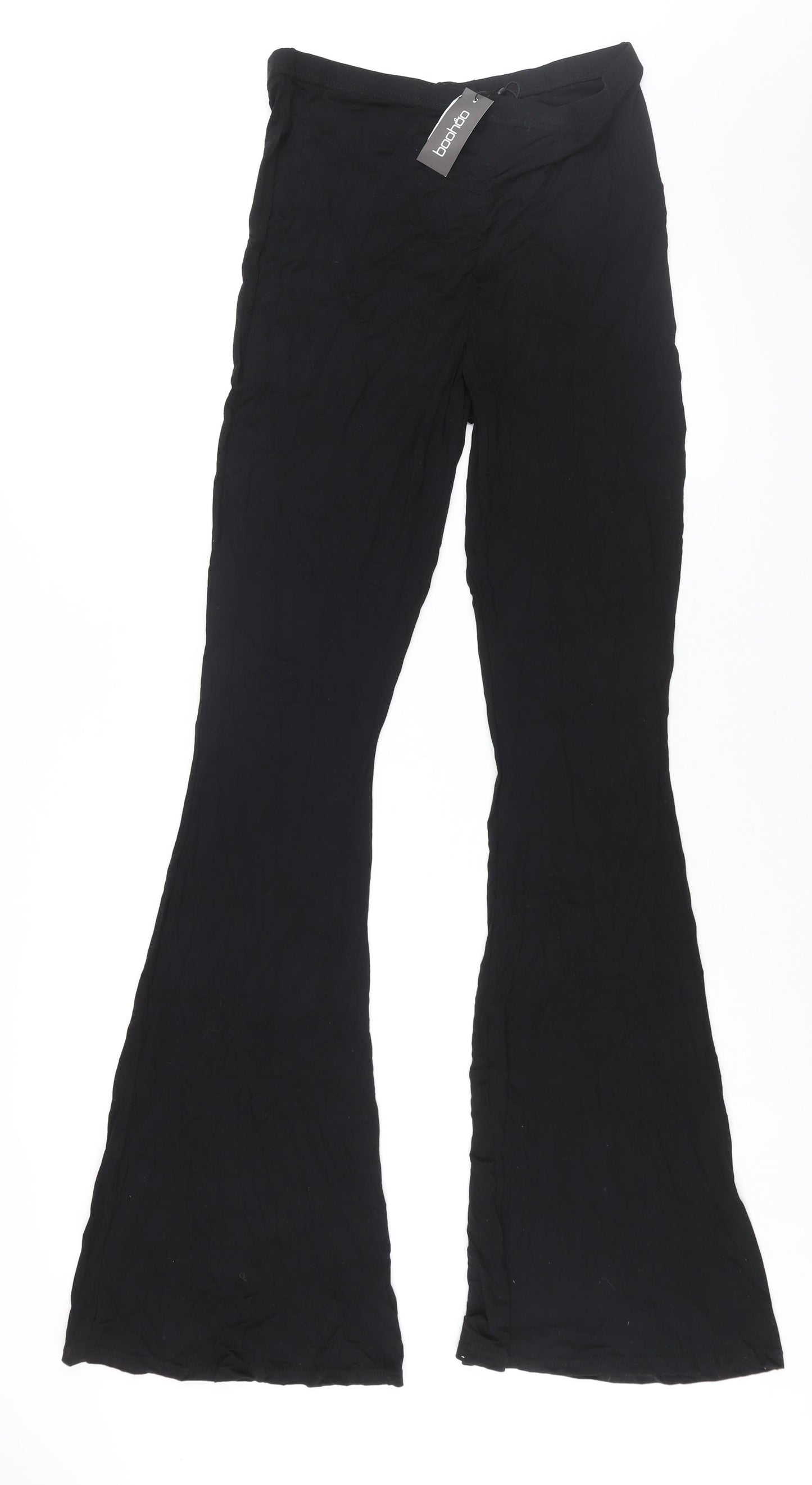 Boohoo Womens Black Viscose Trousers Size 16 L29 in Regular - Elasticated Waist