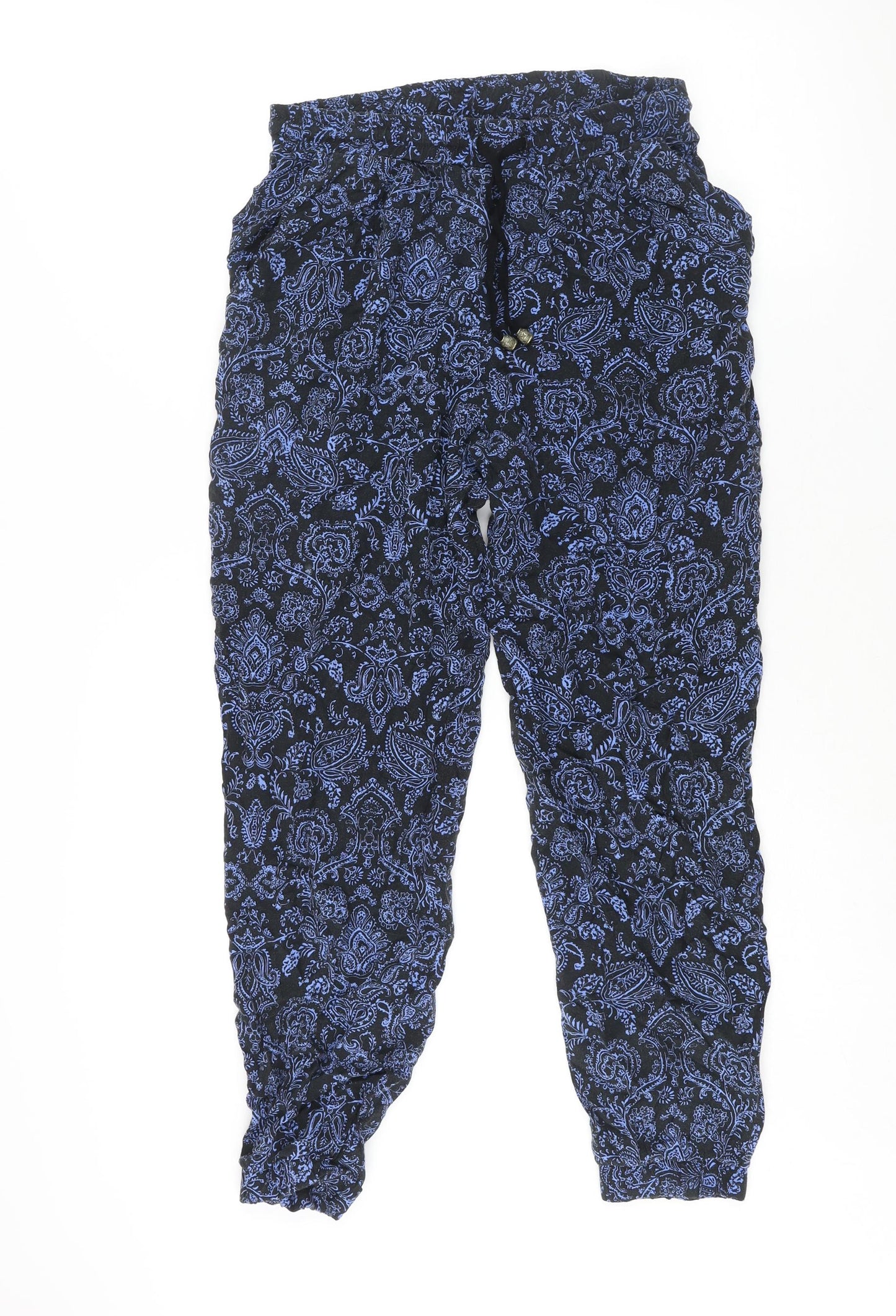 New Look Womens Blue Paisley Viscose Harem Trousers Size 10 L29 in Regular Drawstring