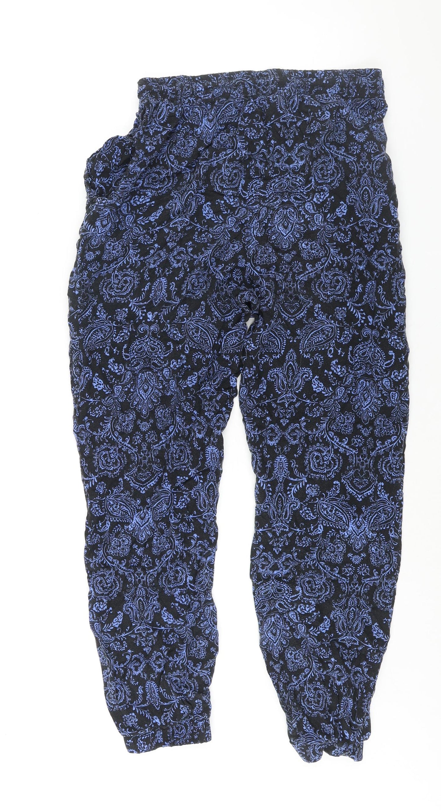 New Look Womens Blue Paisley Viscose Harem Trousers Size 10 L29 in Regular Drawstring