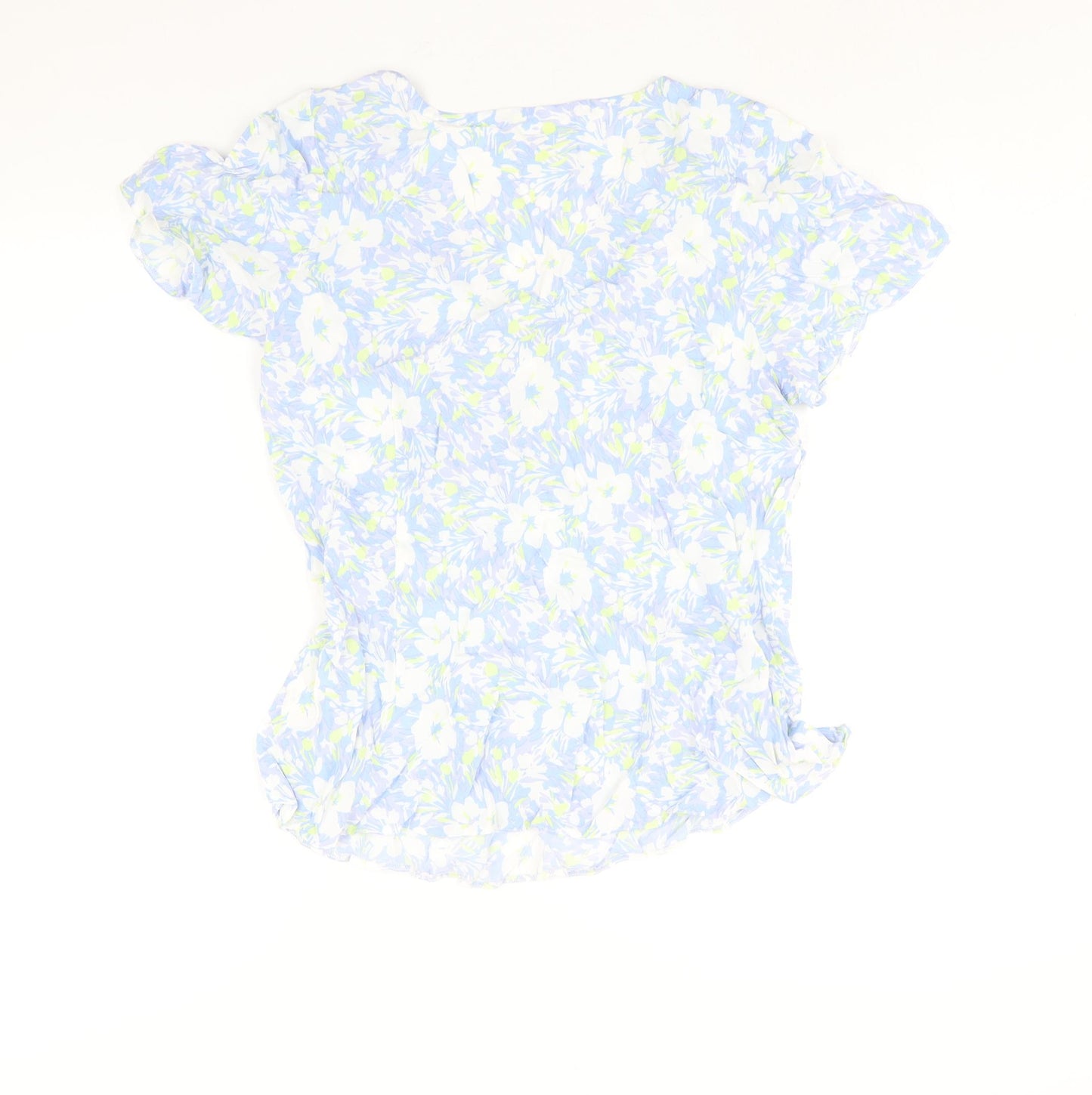 The Collection Womens Blue Floral Viscose Basic Blouse Size 14 V-Neck - Button Detail