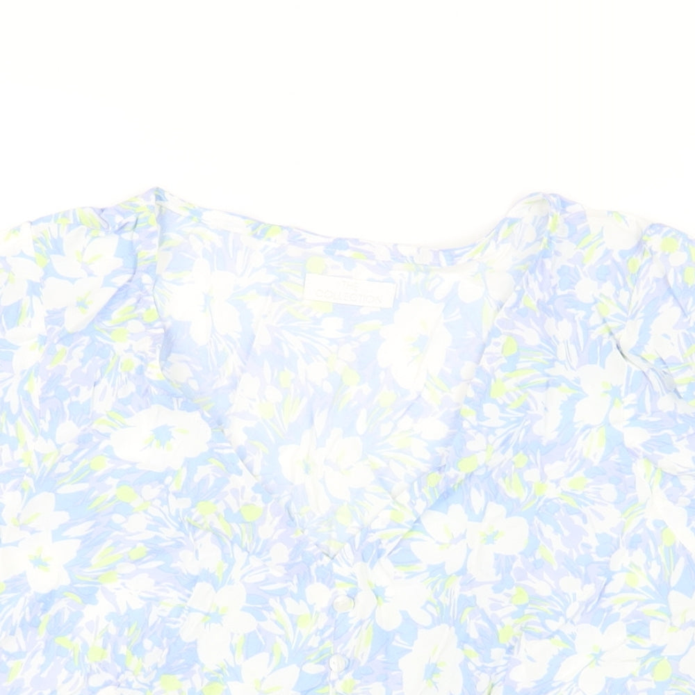 The Collection Womens Blue Floral Viscose Basic Blouse Size 14 V-Neck - Button Detail