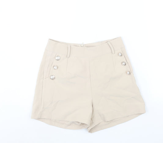 Quiz Womens Beige Polyester Sailor Shorts Size 10 L3 in Regular Zip - Button Detail