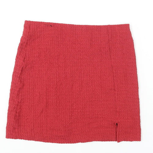 NEXT Womens Red Polyester Mini Skirt Size 12 - Front Slit Textured