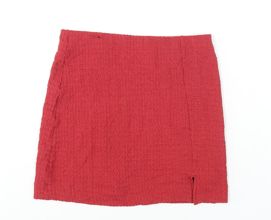 NEXT Womens Red Polyester Mini Skirt Size 12 - Front Slit Textured