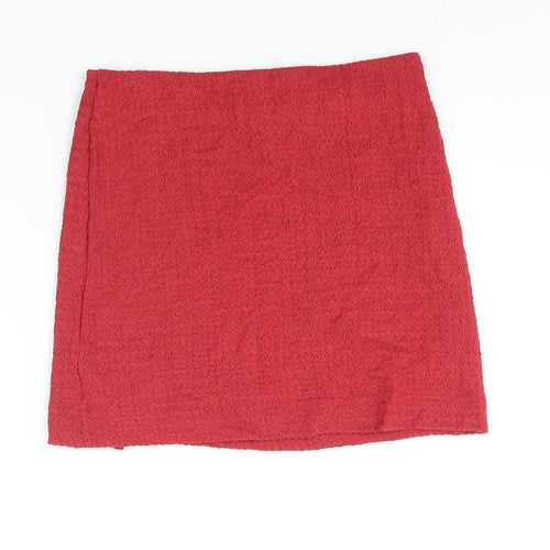 NEXT Womens Red Polyester Mini Skirt Size 12 - Front Slit Textured