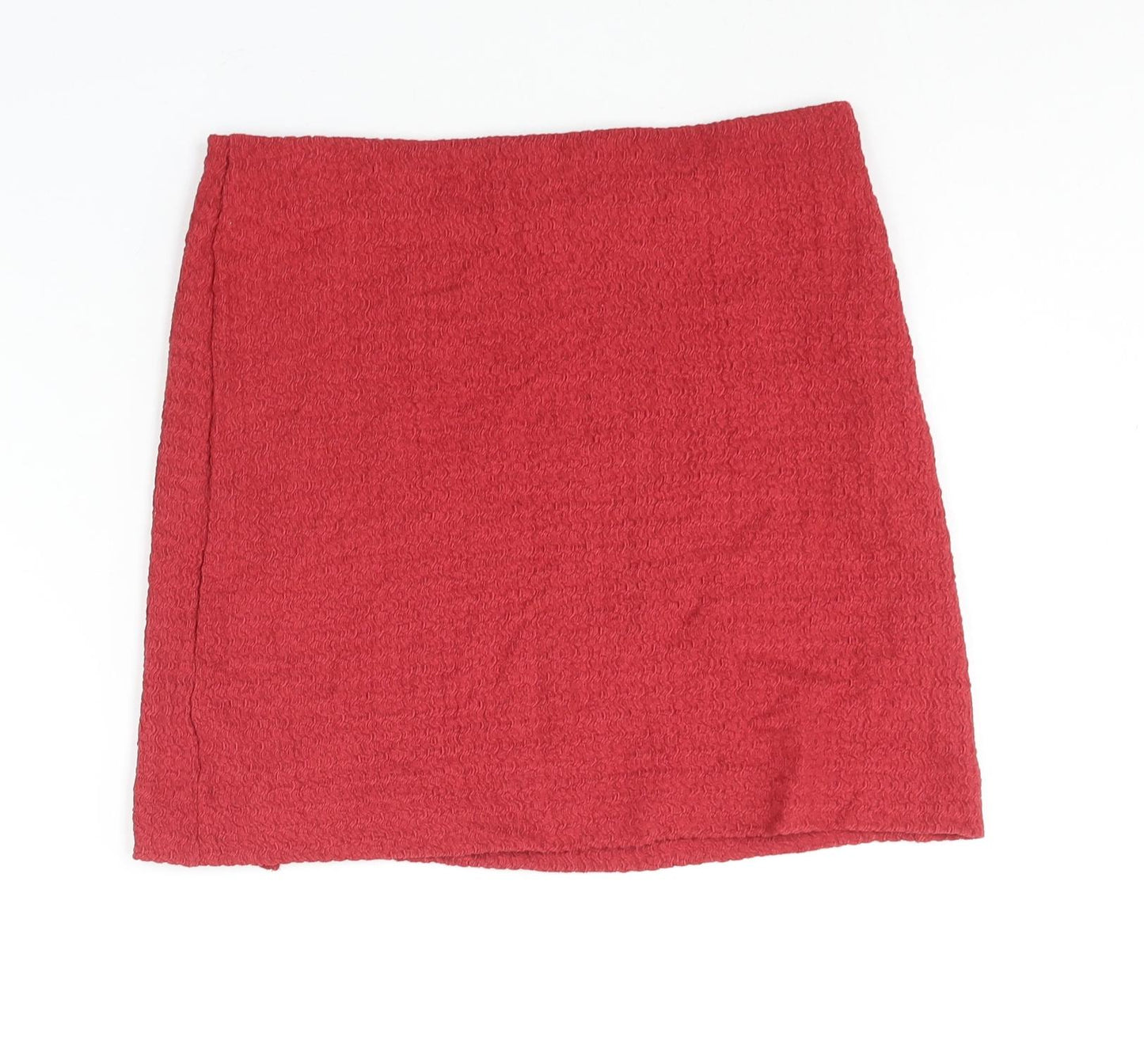 NEXT Womens Red Polyester Mini Skirt Size 12 - Front Slit Textured