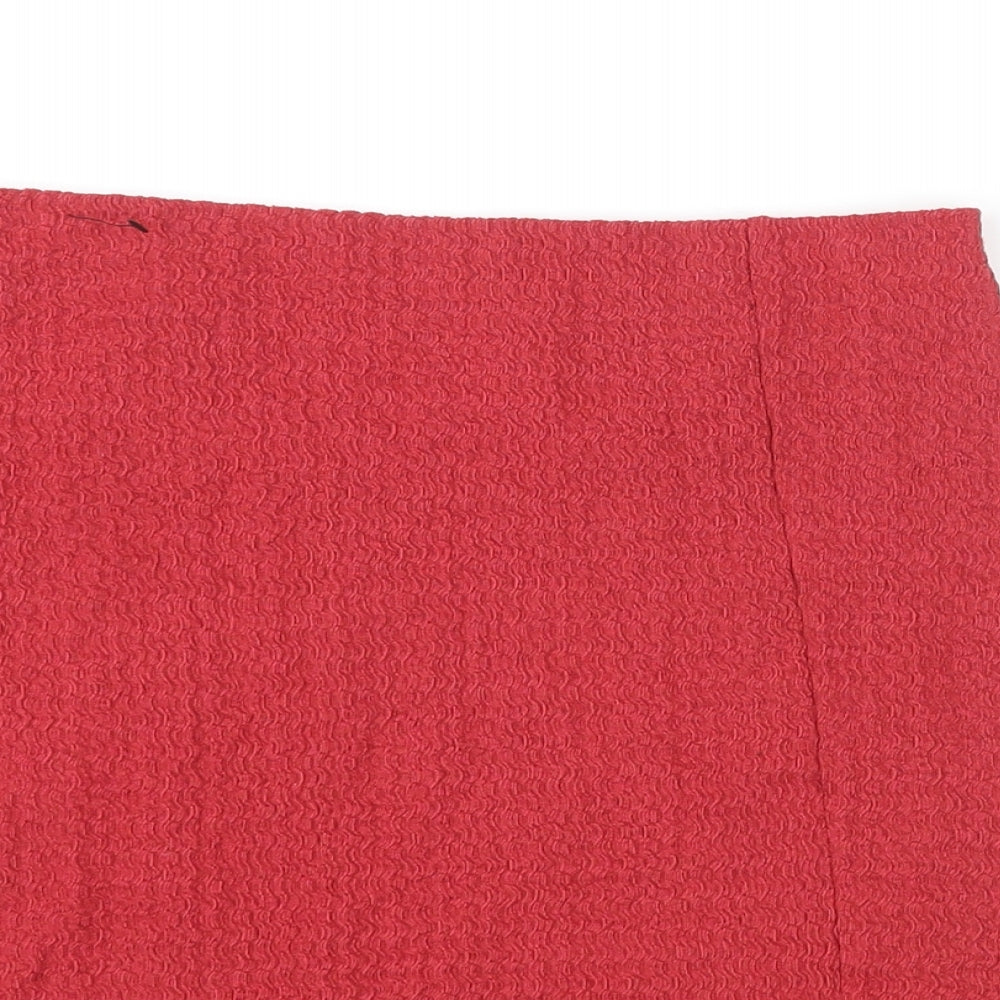 NEXT Womens Red Polyester Mini Skirt Size 12 - Front Slit Textured