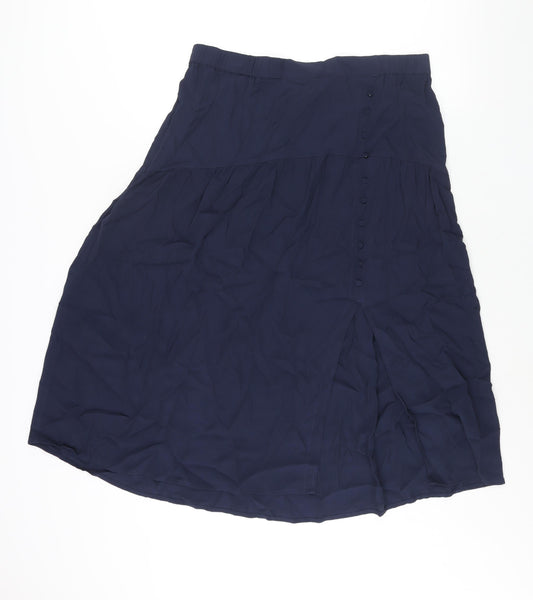 Marks and Spencer Womens Blue Viscose A-Line Skirt Size 16 - Button Detail