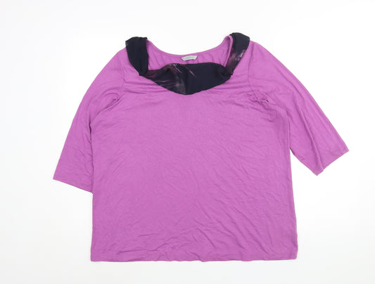 Marks and Spencer Womens Purple Viscose Basic Blouse Size 20 Round Neck - Floral Collar Detail