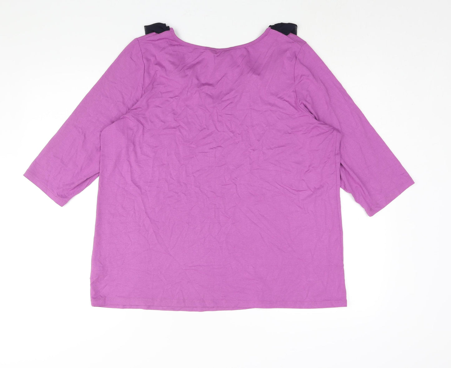 Marks and Spencer Womens Purple Viscose Basic Blouse Size 20 Round Neck - Floral Collar Detail