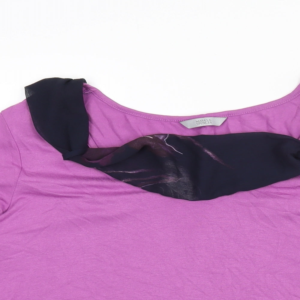 Marks and Spencer Womens Purple Viscose Basic Blouse Size 20 Round Neck - Floral Collar Detail