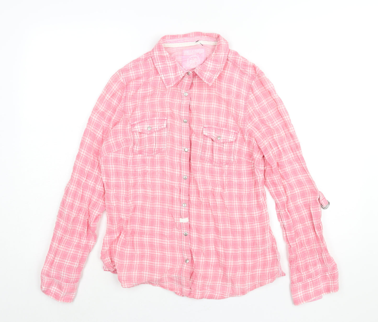 Marks and Spencer Womens Pink Check Cotton Basic Blouse Size 14 Collared