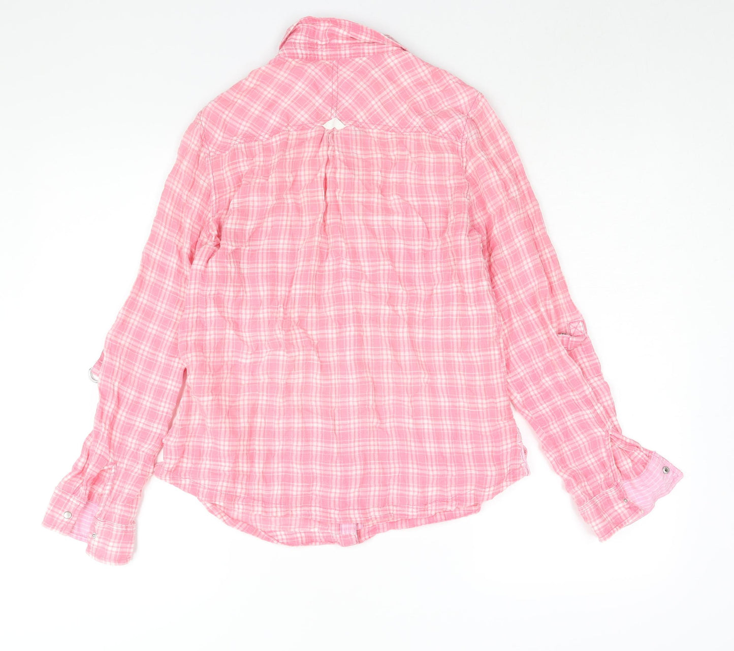 Marks and Spencer Womens Pink Check Cotton Basic Blouse Size 14 Collared