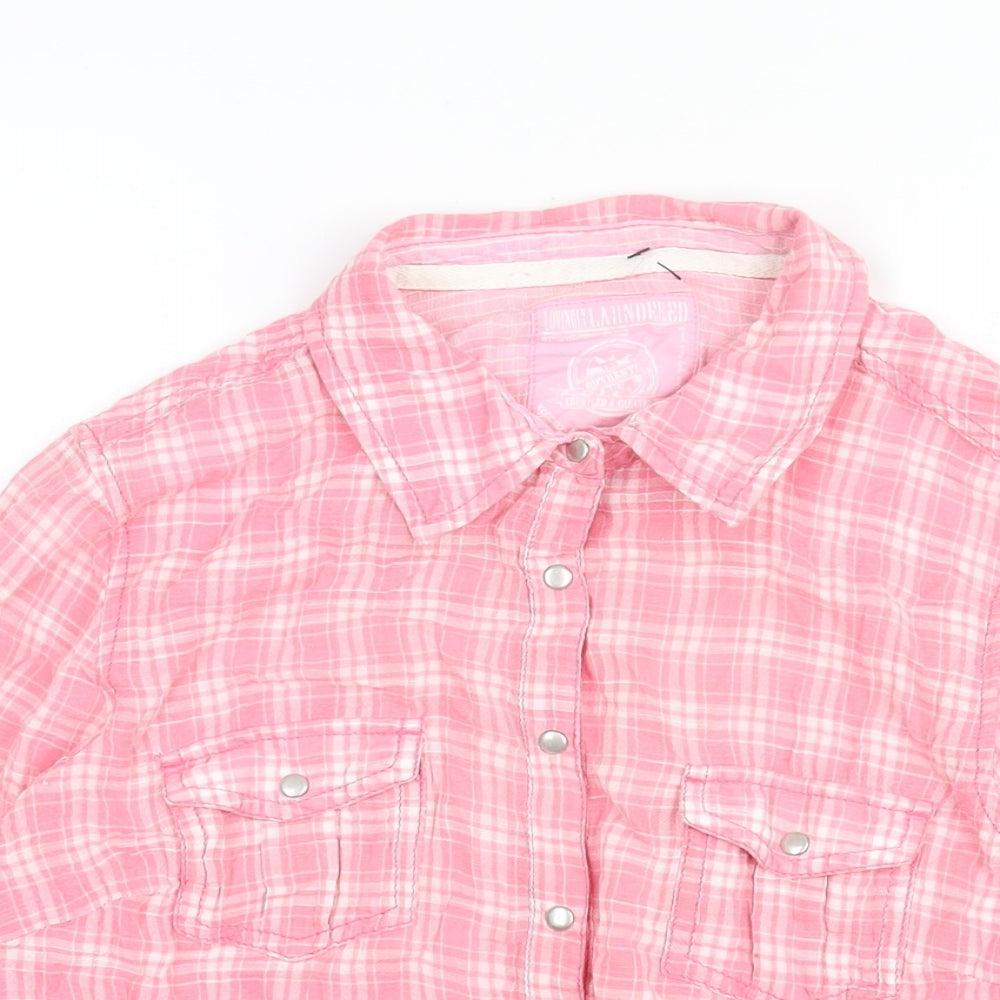 Marks and Spencer Womens Pink Check Cotton Basic Blouse Size 14 Collared