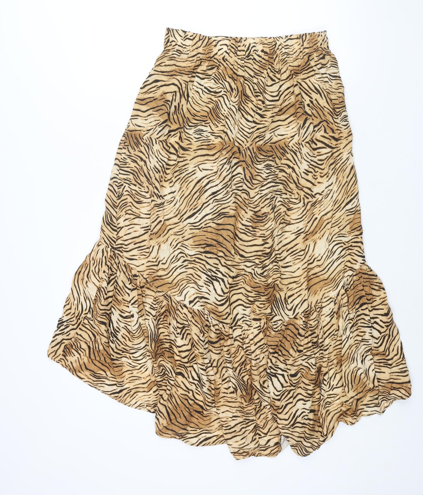 New Look Womens Brown Animal Print Viscose Wrap Skirt Size 10 Tie - Hi-Low Frill Tiger Print