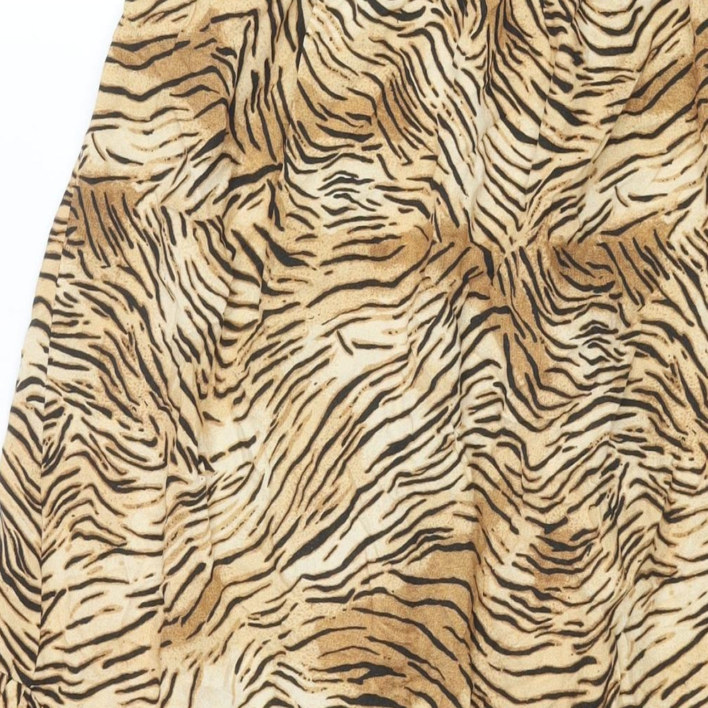 New Look Womens Brown Animal Print Viscose Wrap Skirt Size 10 Tie - Hi-Low Frill Tiger Print