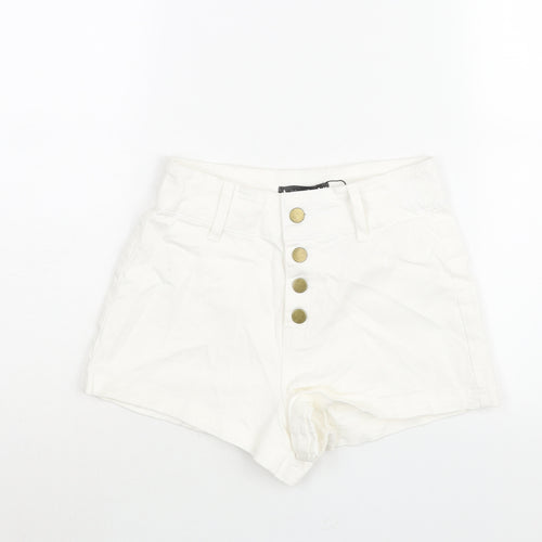 Primark Womens White Cotton Basic Shorts Size 6 L3 in Regular Button