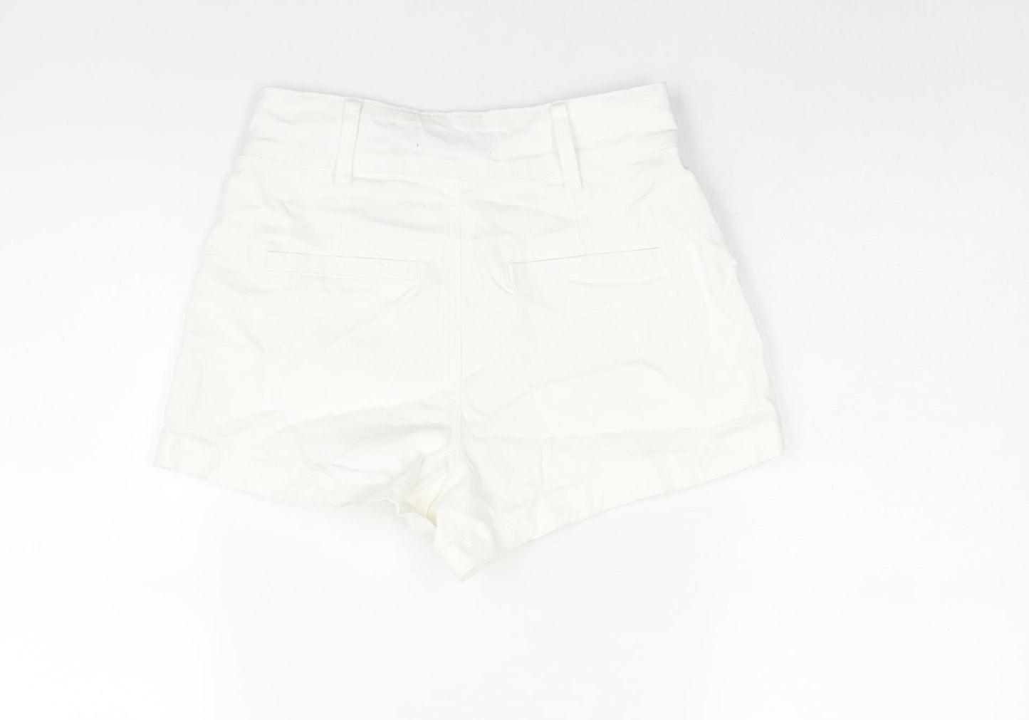 Primark Womens White Cotton Basic Shorts Size 6 L3 in Regular Button