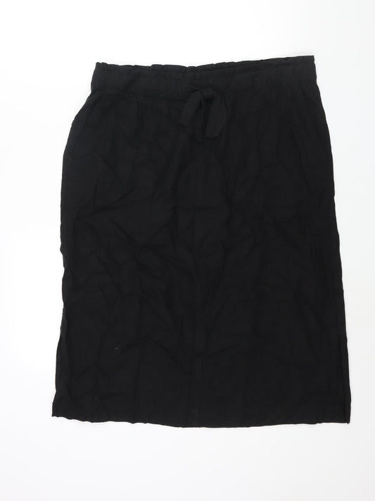 Marks and Spencer Womens Black Linen Straight & Pencil Skirt Size 18 Drawstring