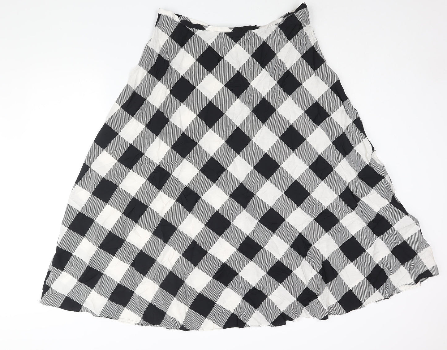 Marks and Spencer Womens Black Check Polyester A-Line Skirt Size 18 Zip