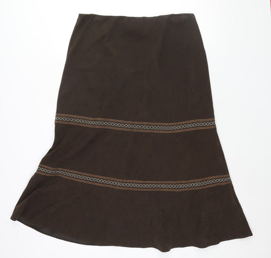 Bonmarché Womens Brown Polyester Trumpet Skirt Size 16 - Embroidered Detail