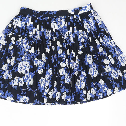 Jack Wills Womens Blue Floral Polyester Pleated Skirt Size 8 Zip