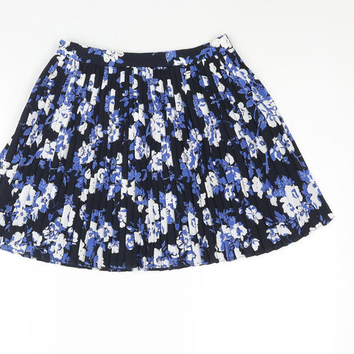 Jack Wills Womens Blue Floral Polyester Pleated Skirt Size 8 Zip