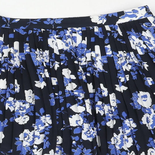 Jack Wills Womens Blue Floral Polyester Pleated Skirt Size 8 Zip