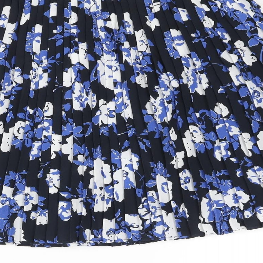 Jack Wills Womens Blue Floral Polyester Pleated Skirt Size 8 Zip