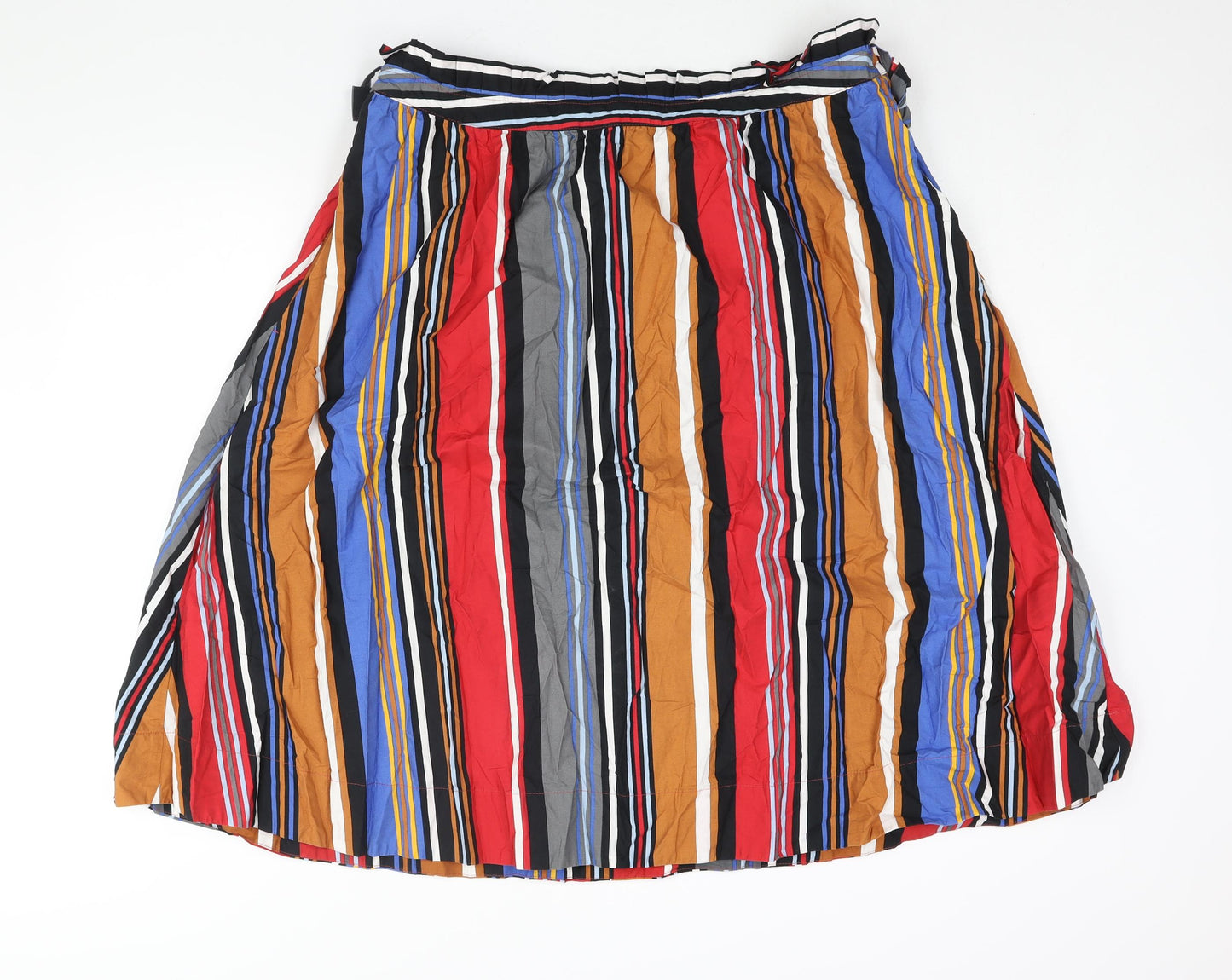 NEXT Womens Multicoloured Striped Cotton A-Line Skirt Size 18 Zip - Belted